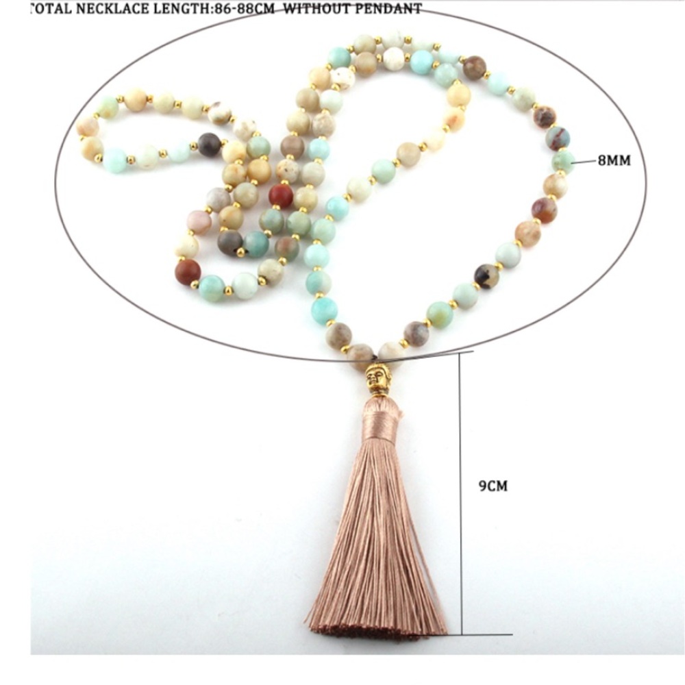 🧘♀️Bohemian Amazonite Stone Buddha Necklace - Picture 4 of 5